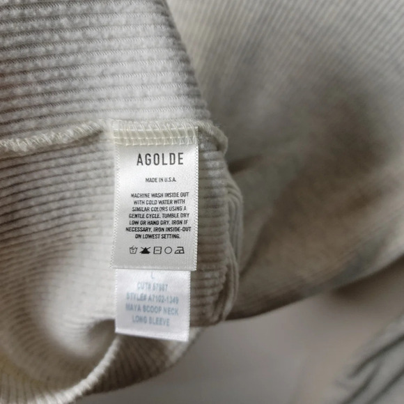 AGOLDE Maya White and Gray Scoop Neck Long Sleeve Ribbed Top Size Large - Picture 9 of 9